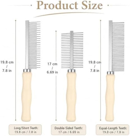 3 Pcs Metal Dog Grooming Comb with Wooden Handle for Grooming Matting - Image 2