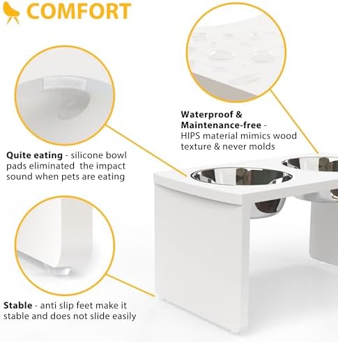 Elevated Dog Bowls, Waterproof Raised Dog Bowl for Medium & Large Dogs, HIPS Poly Lumber Stand with 2 Stainless Steel Bowls, Indoor & Outdoor Use (13'' Tall–68 oz Bowl, White) - Image 5