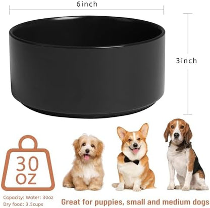 Ceramic Dog Bowls, Non Slip Dog Food and Water Bowl with Silicone Base, Heavy Pet Feeding Bowl for Small, Medium, and Big Dogs (Black, 6 Inches) - Image 2