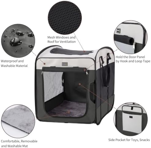 DONORO Dog Kennels and Crates for Medium Dogs, Portable Pop Up Indoor Pet Cage with Sturdy Wire Frame, Collapsible Travel Crate Soft Sided Cat Bag Escape Proof (Gray, 28.0" L x 18.0" W x 22.0" H) - Image 2