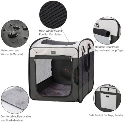 DONORO Dog Kennels and Crates for Medium Dogs, Portable Pop Up Indoor Pet Cage with Sturdy Wire Frame, Collapsible Travel Crate Soft Sided Cat Bag Escape Proof (Gray, 28.0" L x 18.0" W x 22.0" H) - Image 2