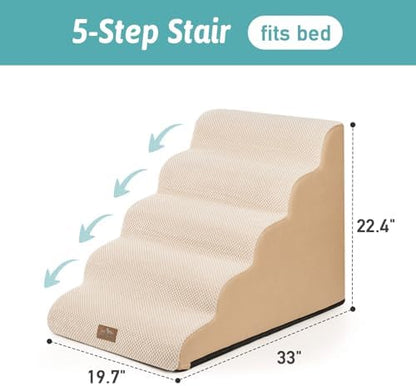 COZY KISS Extra Wide Dog Stair for Small Dog, 5 Step Pet Ramp for Bed - Image 6