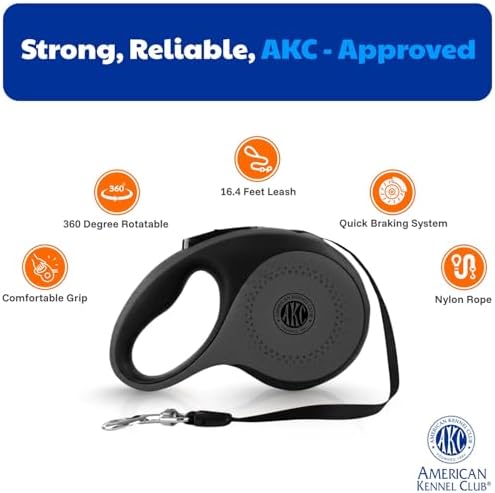 American Kennel Club Retractable Dog Leash, 16.4ft, Tangle-Free, Ergonomic Grip, One-Hand Brake, for Medium & Large Dogs up to 66 lbs, White - Image 2
