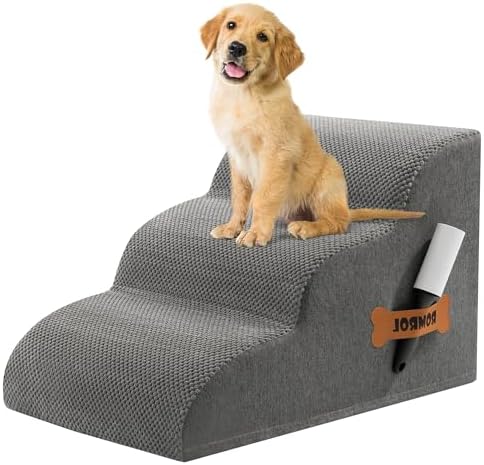Romrol Dog Stairs Ramp for High Bed, 33D Pet Stairs Steps 15.7” H with Durable Non-Slip Waterproof Fabric Cover, Dog Slope Stairs to Bed for Small Dogs and Cats or Pets Joints, 3-Steps by Romrol