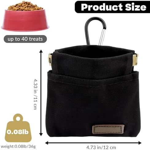 Dog Treat Pouch, Portable Auto Closing Dog Training Treat Bag with Carabiner, Hands Free Pocket Sized Snack Reward Pouch for Puppy Walking Travel Outdoor Use, Black - Image 2