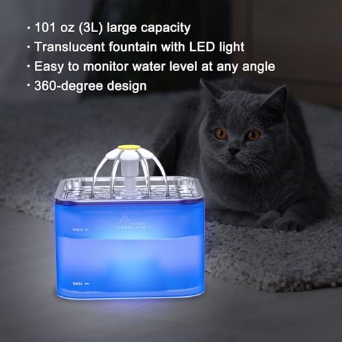 Wonder Creature Crystal Cat Water Fountain Stainless Steel Lid, 101oz/3L - Image 2