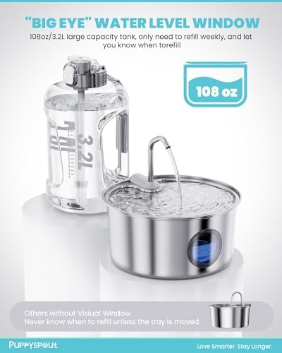 Puppyspout Stainless Steel Cat Water Fountain, Visible Window, 108 oz - Image 6