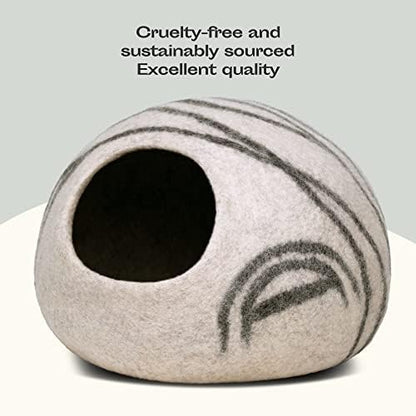 MEOWFIA Cat Cave - Merino Wool Bed for Indoor Cats (Light Gray, Medium) - Image 5