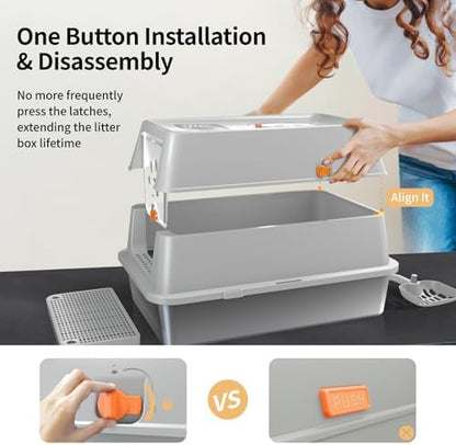 Stainless Steel Cat Litter Box with Removable Lid, XL Enclosed-Grey - Image 6
