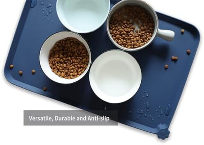 Hoki Found L Silicone Pet Food Mats with High Lips - Non Slip Cat Dog Bowl Placemats - Waterproof Cat Dog Feeding Mat - Indigo Ink - Image 4