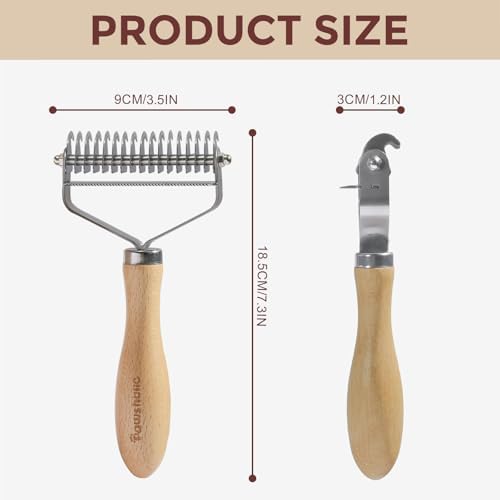 3-in-1 Professional Pet Shedding Dematting Comb - Deshedding Undercoat Rake for Dogs with Stainless Steel Blades Metal Pet Brush with Wood Handle Matted Hair Detangling Thinning and Shedding - Image 4