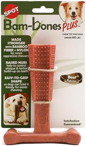 SPOT Bam-Bones Plus T Bone – Bamboo Fiber & Nylon Dog Chew Toy for Moderate to Aggressive Chewers, Durable Long Lasting & Non-Splintering, Beef Flavor Toy for Adult Dogs & Puppies Under 60 lbs, 6 in - Image 2