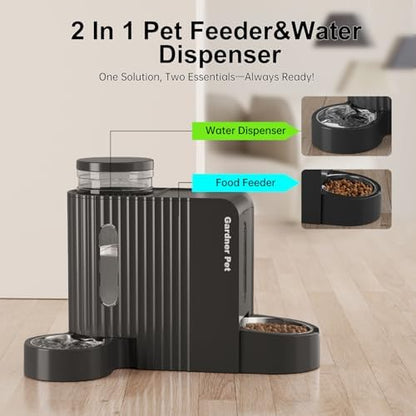 Gardner Pet Gravity Automatic 2-in-1 Pet Feeder, 0.8 Gallons*2 Cat Feeder and Water Dispenser Set, 100% BPA-Free and Stainless Steel Water Bowl for Dogs, Cats, Rabbits, Puppies (Black) - Image 2