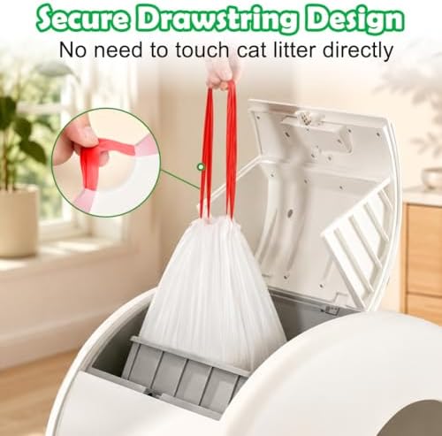 SZEE 120 Pcs Drawstring Automatic Cat Litter Box Bags Compatible with MW-SC01/SC02/SC09/LR01/LB02, Cat Litter Bags for Automatic Litter Box Featuring Side-Access Waste Storage, 18x12.6 Inch - Image 5