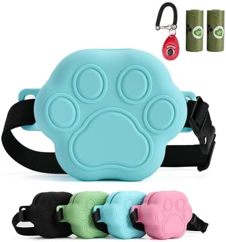 Dog Treat Pouch with Training Clicker and 2 Poop Bags, 1.8 Cup Small Sealable Zipper Silicone Fanny Pack with Waist Belt, Pet Puppy Training & Walking Essentials (Blue) by Unknown