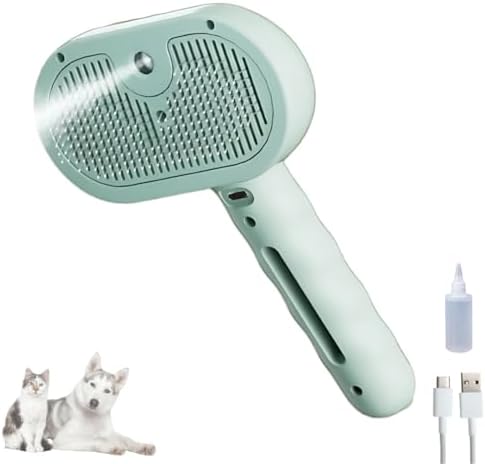 Pet Steam Brush for Cats Dogs, 3-in-1 Cat Grooming Tool with Water Spray and Quick Hair Release Button, Hair Removal Comb for Shedding, Steamy Brush (Geen) by Unknown