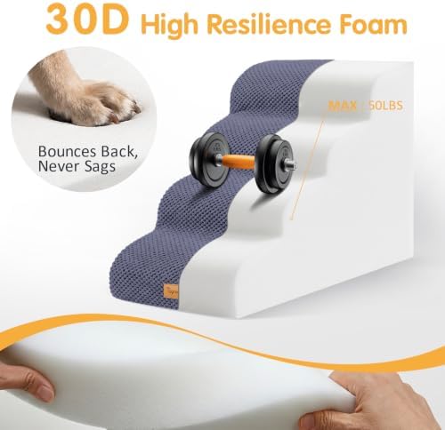 Topmart High Density Foam Dog Steps 4 Tiers, Extra Wide Deep Pet Steps - Image 3