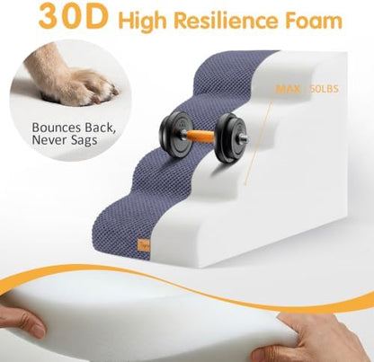 Topmart High Density Foam Dog Steps 4 Tiers, Extra Wide Deep Pet Steps - Image 3