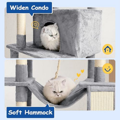 Cat Craft Cat Tree 63 Inch Cat Tower for Indoor Cats, Multi-Level Cat Tree for Large Cats 20 lbs+ Heavy Duty Cat Tower with Sisal Scratching Posts, Hammock, Condo and Extended Platform, Light Grey - Image 5