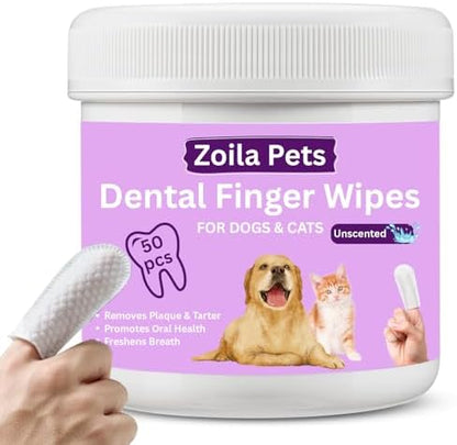 Dog & Cat Dental Wipes - Finger Toothbrush for Plaque, Tartar & Breath by ZoilaPets