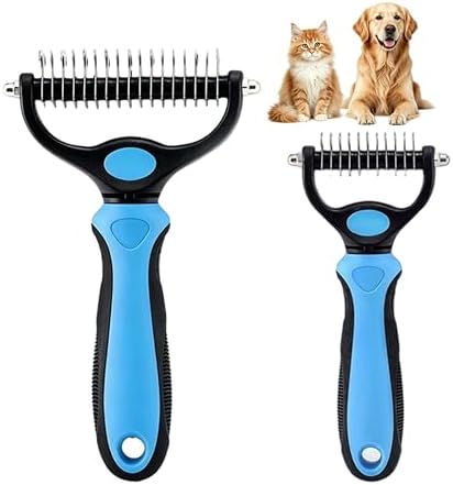 Dematting Comb for Dogs and Cats, Undercoat Rake Pet Brush for Long Hair, Deshedding Dog Brush Removes Tangles Knots and Loose Fur, Grooming Tool for Thick Coats (Blue M+L) by Unknown