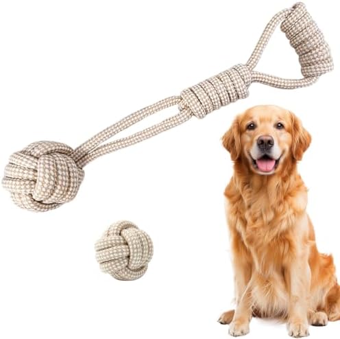 2 Pack Dog Rope Chew Toys Set, Medium & Small Dogs Tug of War Toy, Knotted Cotton Rope Ball Toys for Indoor Outdoor Fetch Training Play Toy (Style A) by Unknown