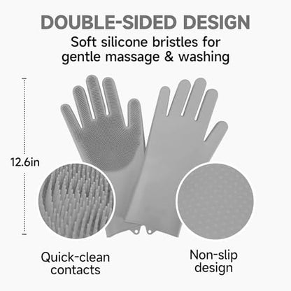 Dog Washing Gloves - Quick Drying Dog Towel,Cat Bath Grooming Gloves Brush with High-Density Teeth for Bathing Massaging，Absorbent Pet Bath Towel 30.3"x13.8" with Hand Pocket for Dog Cat Grey - Image 3