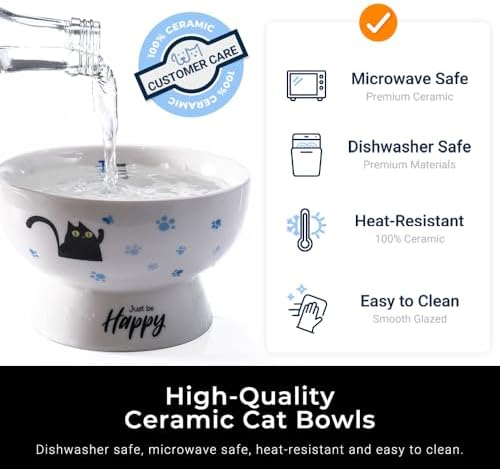 Porcelain Raised cat Bowl, 15-Ounce Raised Porcelain pet Bowl - Protects Your pet's Spine, Large-Capacity Non-Overflowing pet Bowl with Anti-Slip Strap, Dishwasher Safe (Blue) - Image 6
