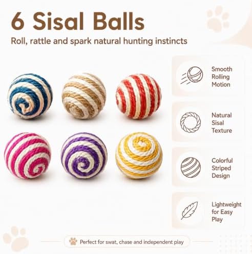 Cat Toys for Indoor Cats, 6 Sisal Balls & 24 Colorful Springs - Image 4