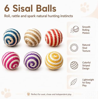 Cat Toys for Indoor Cats, 6 Sisal Balls & 24 Colorful Springs - Image 4