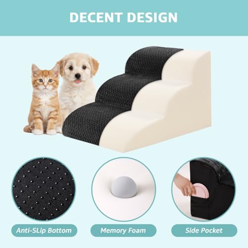Oiilores Dog Stairs for Small Dogs 15" H, 3-Step Dog Steps Ramp for Couch Sofa and Chair with Anti-Slip Washable Cover and Durable High Density Foam, Pet Stairs for Cats, Black - Image 5