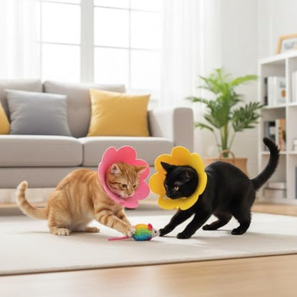 2 Pack Felt Cat Cone Collar Cute Flower Cone for Dogs to Stop Licking Comfortable Adjustable Cat Cones Collar Surgery Recovery Elizabethan Collars for Cats Kitten Puppy(Size M) - Image 3