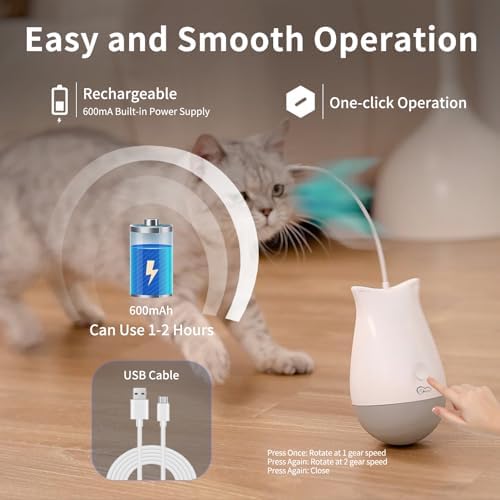 DOEL Cat Toys Interactive for Indoor, Rechargeable Automatic Rotating Feather Wand Toy, Tumbler Design, Electric Fun Tracker Exercise Gift, Stimulate to Chase and Hunting, for Bored Cats Kitten - Image 4