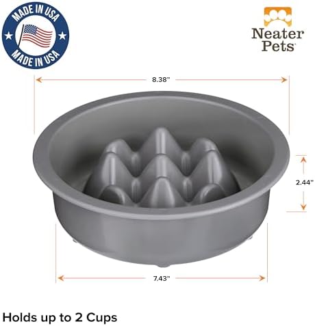 The Niner Slow Feed Bowl - Raised Peaks Slow Down Pets Eating - Fits Elevated Feeders Including Neater Feeder Large Sizes - Gentle on Teeth and Gums - Holds up to 2 Cups (Gunmetal Grey) - Image 2