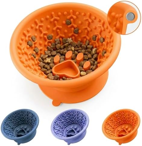 Dog Slow Feeder Lick Bowl to Prevent Fast Eating, Steel Reinforced Rim, Non-Slip Suction Base, BPA-Free Silicone, Dishwasher & Freezer Safe, Helps Extend Mealtime & Keep Dogs Calm(Orange) by Unknown