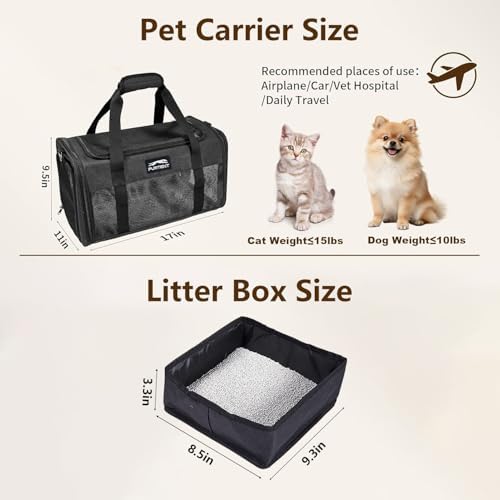 Pet Carrier Airline Approved, Soft Sided Cat Carrier for Small Pets up to 13 lbs, TSA Approved Dog Travel Bag, Portable Soft Sided Pet Carrier for Kittens and Puppies (Black, Travel Litter Box) - Image 2