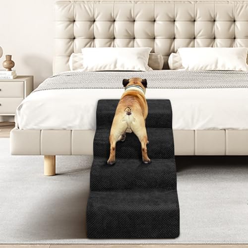 Dog Stairs for Small Dogs - High Density Foam Pet Steps, Extra Wide Dog Ramp with Non-Slip Bottom for High Beds, Couch and Sofa, Best for Dogs Injured, Older Doggy Cats, 4 Steps, Black - Image 6