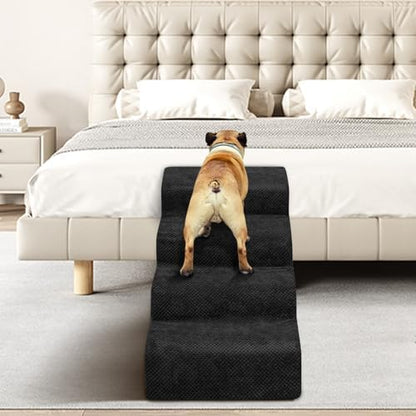 Dog Stairs for Small Dogs - High Density Foam Pet Steps, Extra Wide Dog Ramp with Non-Slip Bottom for High Beds, Couch and Sofa, Best for Dogs Injured, Older Doggy Cats, 4 Steps, Black - Image 6