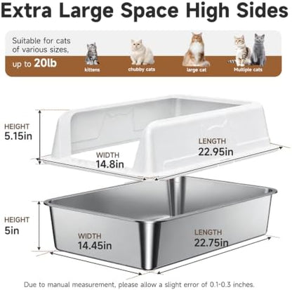 High-Sided Stainless Steel XL Cat Litter Box for Cats - Image 2
