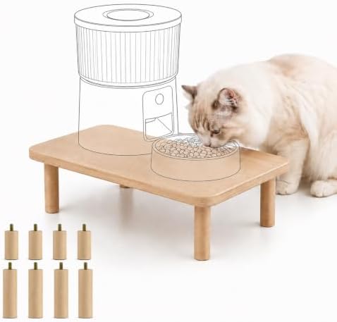Solid Wood Cat Feeder Stand for Automatic Feeders with 2 Sets of Legs by Unknown