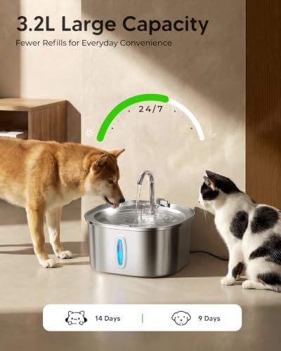 PEKTACO Stainless Steel Cat Water Fountain with 3 Filters, 3.2L/108oz - Image 4