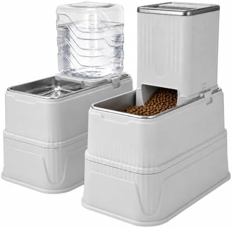 2 Pack Elevated Dog Bowls Set, 4.4 Lb Gravity Dog Feeder & 1.0 Gal Water Dispenser, Detachable Stainless Steel Pet Bowls, 12.7-17.3 in Adjustable Automatic Gravity Food Feeder for Cats, Dogs - Image 2