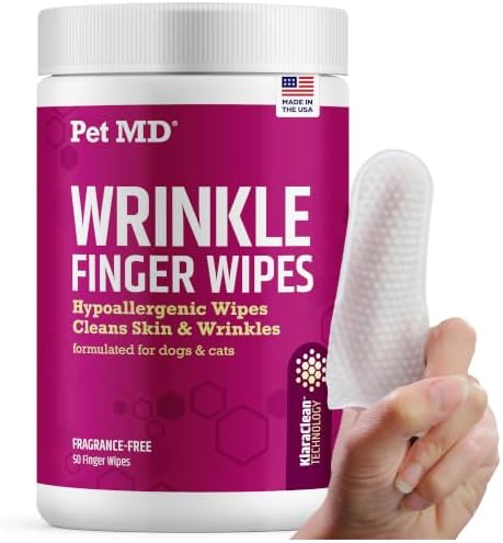 Pet MD Wrinkle Finger Wipes for Dogs & Cats - Pet Tear Stain Remover - 50ct by PetMD