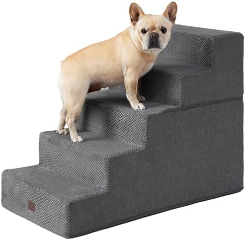 EHEYCIGA Dog Stairs for High Bed 25" H, Extra Wide Dog 5-Step, Grey by EHEYCIGA