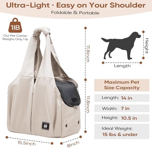 Dog Purse Carrier for Small Dogs, Cats, and Puppies – Soft-Sided Travel Pet Tote Bag with 4 Large Pockets, Foldable, Lightweight, Fits Pets up to 15 lbs, for Travel, Outings (Beige) - Image 2