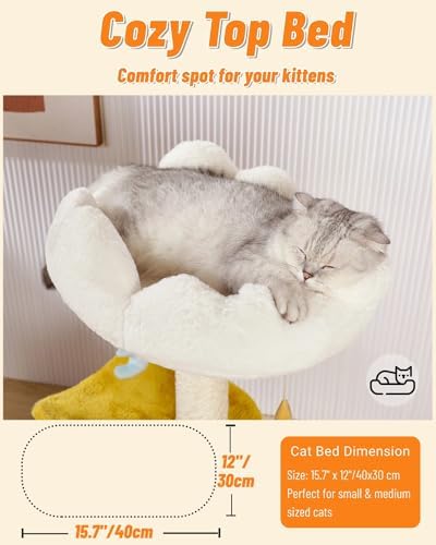 Happi N Pets Cloud Cat Tree, 31.5in Multi-Level Indoor Cat Tower with Scratching Posts, Viewing Perch, Removable & Washable Cushions, Cat Activity Tree with Dangling Toy - Image 6