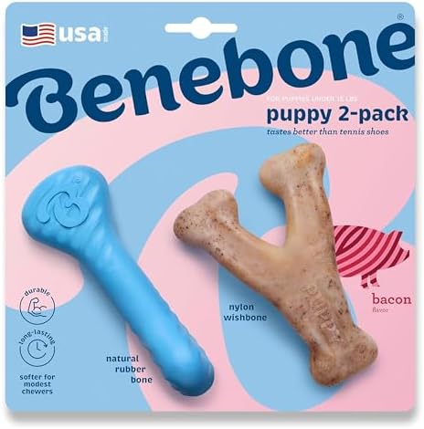 Benebone Puppy 2-Pack Rubber Bone/Wishbone Bacon Tiny by Benebone