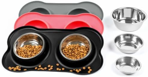 Conlun Dog Bowls with Silicone Mat, No Spill Stainless Set, XS, Black by Conlun