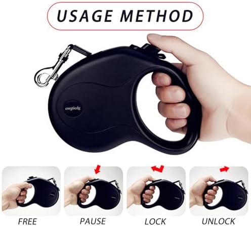 enrgticdg 16Ft Retractable Dog Leash,Light Weight Leash for Small to Medium Dogs/Cats Up to 50lbs,Stainless Steel Spring Strong Nylon Tape, Tangle Free, One-Handed Brake. (Charcoal Black) - Image 2