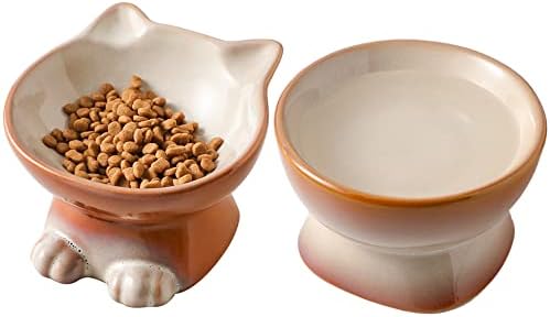 Nihow Elevated Cat Bowls,5 Inch Ceramic Raised Cat Food and Water Bowl Set by Nihow